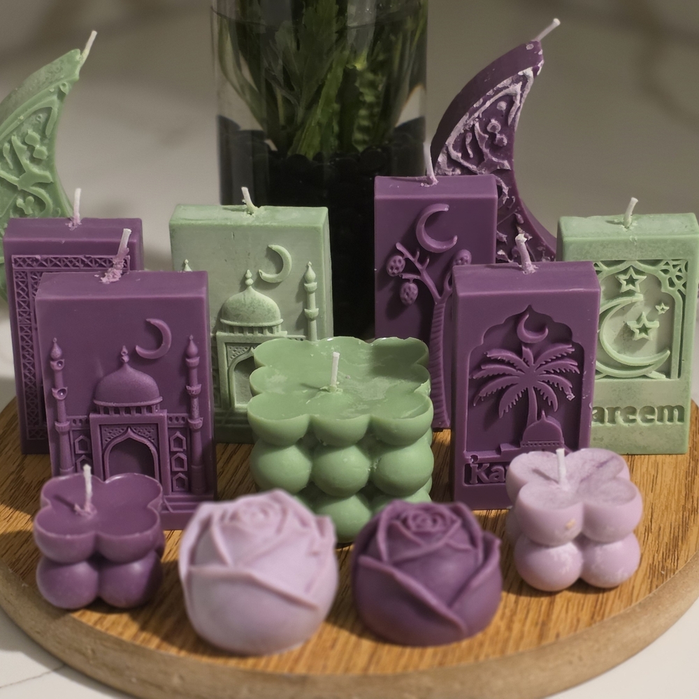 Purple and Green Decorative Candle Set